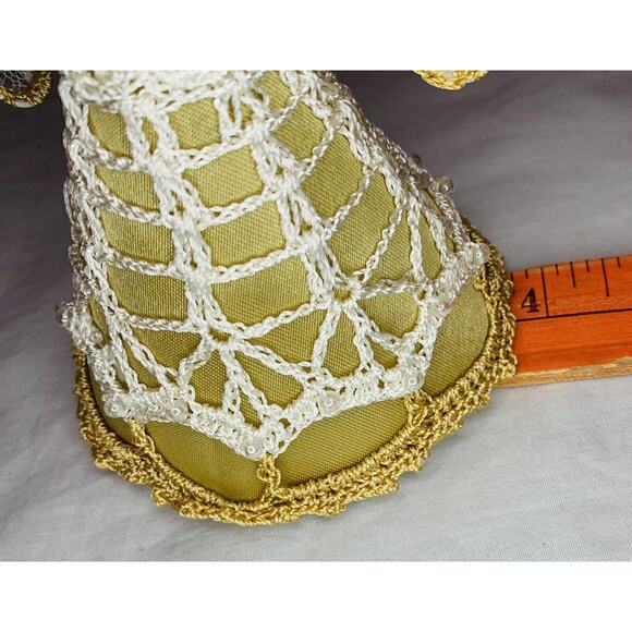 Vintage Crochet Angel Ornament Tree Topper Christmas Gold Handmade Lace 6" Decor - Picture 9 of 10